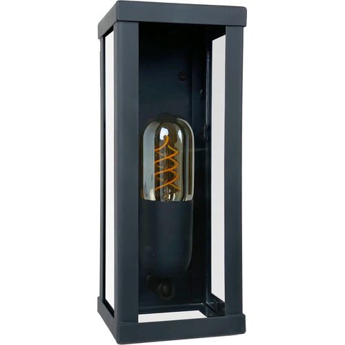 Außenwandleuchte Eisen Glas 25 cm hoch IP43 in Bronze dunkel matt E27 eckig Modern Außenlampe Wand