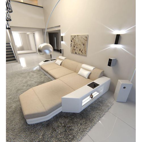 Stoffsofa Ecksofa Prato mit Licht USB Webstoff Strukturstoff