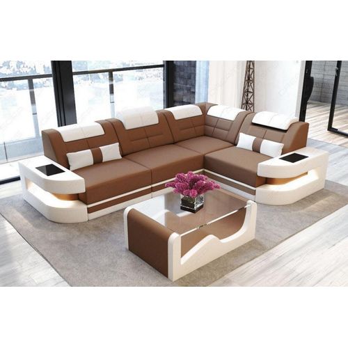 Stoffsofa Como L Form mit Licht USB Webstoff Strukturstoff