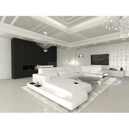 Stoffsofa Wohnlandschaft Messana mit Licht USB Webstoff Strukturstoff
