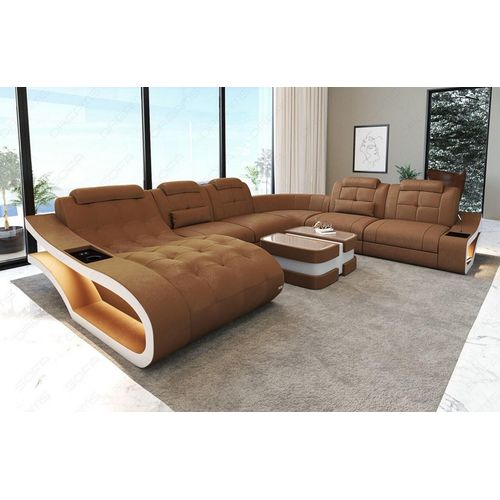 Sofa Wohnlandschaft Elegante XXL mit Licht USB Webstoff Strukturstoff