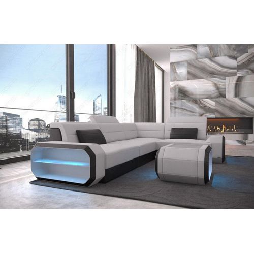 Stoffsofa Verona Ecksofa mit Licht USB Webstoff Strukturstoff