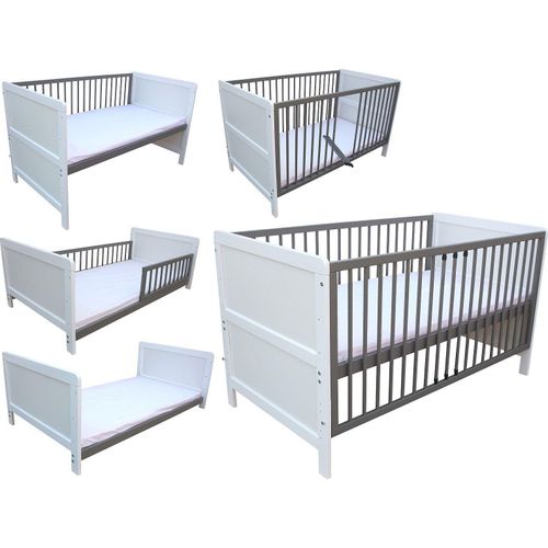 Kinderbett Juniorbett Gitterbett Beistellbett 140x70 cm 3in1 mit Matratze weiß-grau