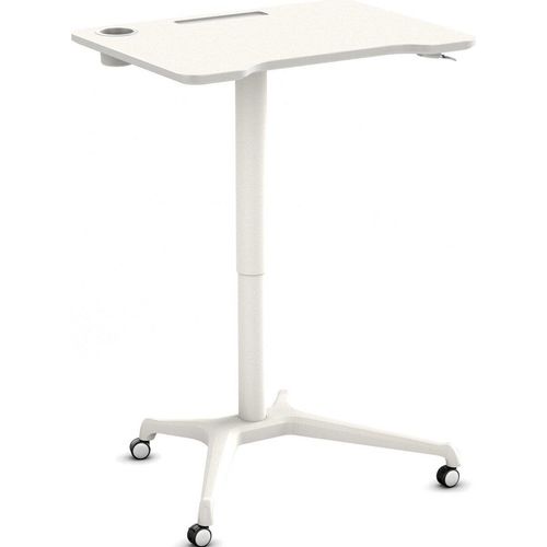 Worktrainer - Single Leg Desk kleiner Höhenverstellbarer Schreibtisch - Gasfeder Bedienung - Höhe 74-113cm - Breite 80cm - Weiß