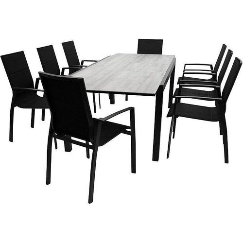 Garnitur Gartenset 9-teilig Aluminium + Kunstgewebe schwarz