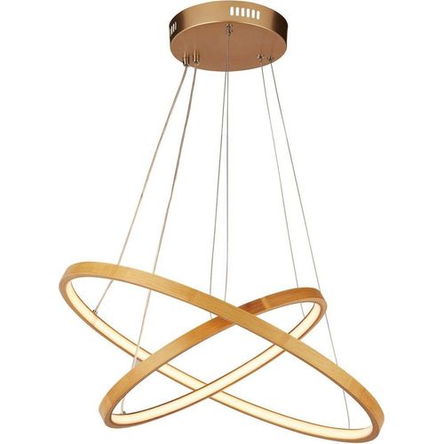 Pendelleuchte LED Metall Holz Ø 50 cm rund H: max. 125 cm in Gold Natur 2700 K warmweiß 276 lm Modern