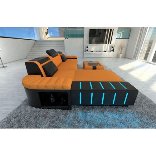 Stoffsofa Bellagio Ecksofa mit Licht USB Webstoff Strukturstoff