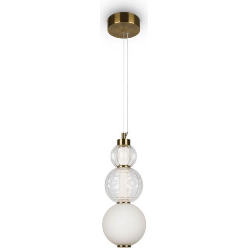 Hängelampe LED Metall Glas B: 14,7 cm H: max. 157,4 cm in Gold Weiß rund Kugelschirm warmweißes Licht 3000 K