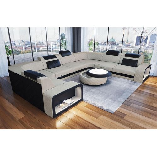 Stoffsofa Wohnlandschaft Foggia mit Licht USB Webstoff Strukturstoff