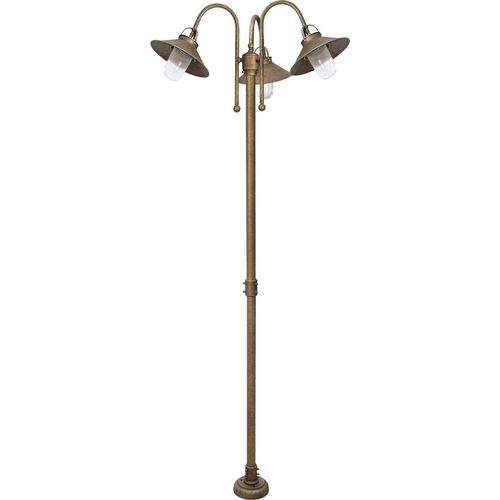 Wegeleuchte Messing Glas 210 cm hoch IP44 in Bronze Antik matt E27 3-flammig Maritim