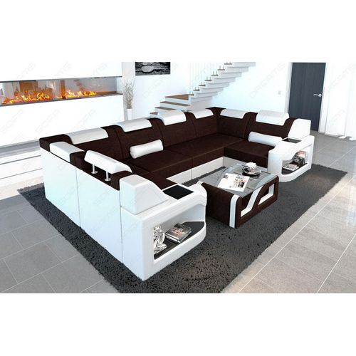 Stoffsofa Wohnlandschaft Padua mit Licht USB Webstoff Strukturstoff