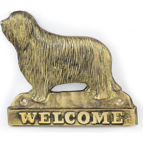 Bearded Collie - Türschild mit Hund, messingfarbenes Willkommensschild, einzigartiges Schild mit der Aufschrift Welcome von der Marke Art-Dog