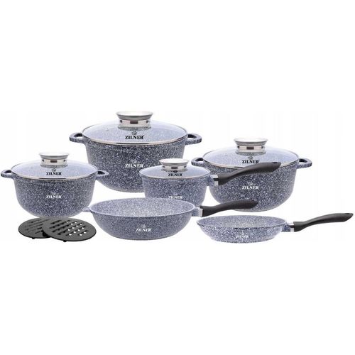Zilner 12-tlg. Topfset, Topf, Bratpfanne, Kochgeschirr, Untertasse, Keramik-Topfset mit Deckel, für Gas, Elektro, Halogen, Glaskeramik und Induktion ZL7082