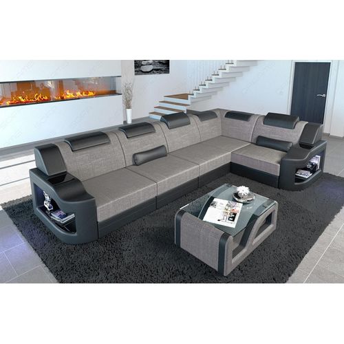 Stoffsofa Padua L Form mit Licht USB Webstoff Strukturstoff