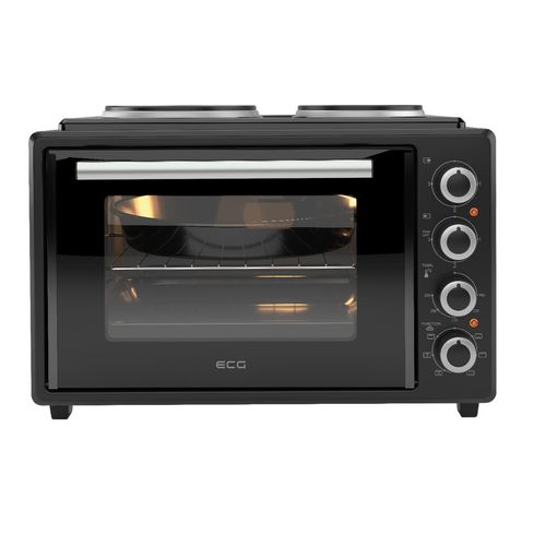 ECG ETH 3501B | Mini-Backofen | 35 L | 2 elektrische Kochplatten | Einstellbare Ofentemperatur (90–250 °C) | Schwarz |