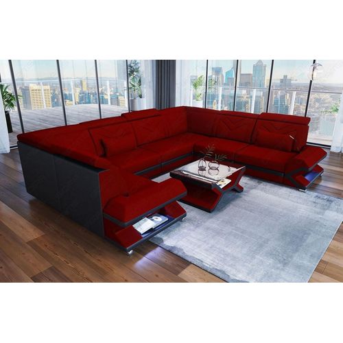 Stoffsofa Wohnlandschaft Sorrento mit Licht USB Webstoff Strukturstoff