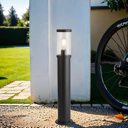 Pollerleuchte Aluminium Glas E27 IP44 73 cm Schwarz rund Modern Stehlampe außen
