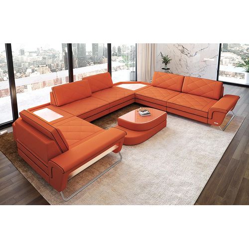 Sofa Wohnlandschaft Sepino mit Licht USB Webstoff Strukturstoff