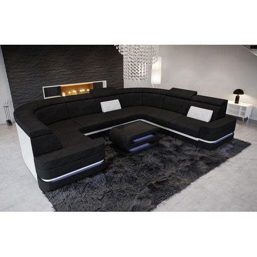 Stoffsofa Wohnlandschaft Positano mit Licht USB Webstoff Strukturstoff