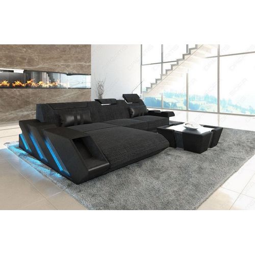 Stoffsofa Apollonia Ecksofa mit Licht USB Webstoff Strukturstoff