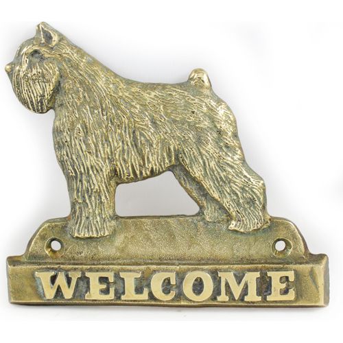 Flandrischer Treibhund, Bouvier des Flandres - Türschild mit Hund, messingfarbenes Willkommensschild, einzigartiges Schild mit der Aufschrift Welcome von der Marke Art-Dog