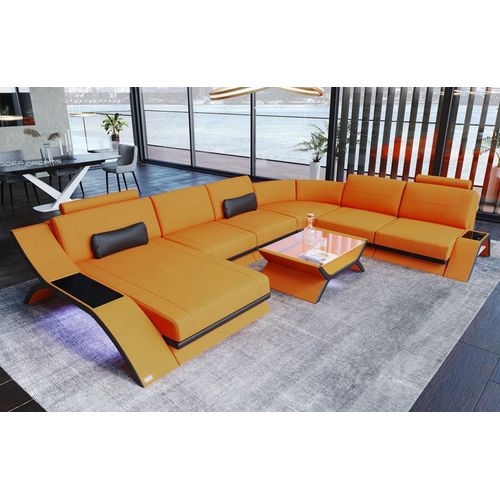 Stoffsofa Wohnlandschaft Calabria XXL mit Licht USB Webstoff Strukturstoff