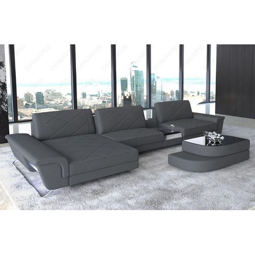 Stoffsofa Bari L Form mit Licht USB Webstoff Strukturstoff
