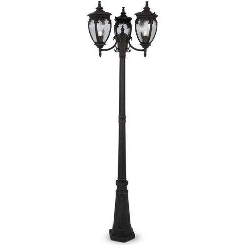 Kandelaber Aluminium Glas E27 IP44 239 cm hoch in Bronze antik 3-flammig Rustikal Wegeleuchte