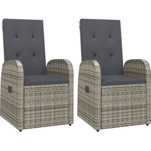 Garten-Liegestühle 2 Stk. mit Auflagen Poly Rattan Grau