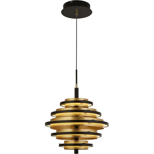 LED Pendelleuchte Metall D: 40 cm rund H: max. 140 cm in Schwarz matt Gold 2700 K warmweißes Licht 902 lm