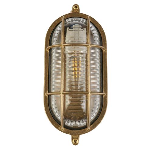Wandlampe außen Messing massiv Glas 23,5 cm hoch IP64 in E27 Maritim Wandleuchte