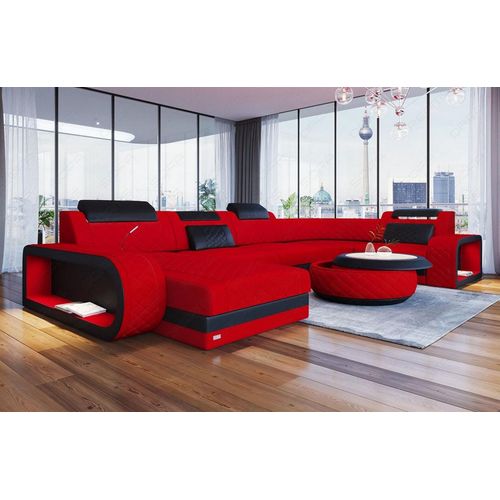 Stoffsofa Wohnlandschaft Berlin mit Licht USB Webstoff Strukturstoff