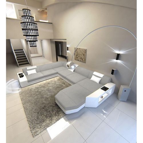 Stoffsofa Wohnlandschaft Prato XXL mit Licht USB Webstoff Strukturstoff