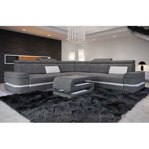 Stoffsofa Positano L Form mit Licht USB Webstoff Strukturstoff