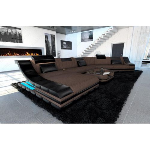Stoffsofa Wohnlandschaft Turino CL mit Licht USB Webstoff Strukturstoff