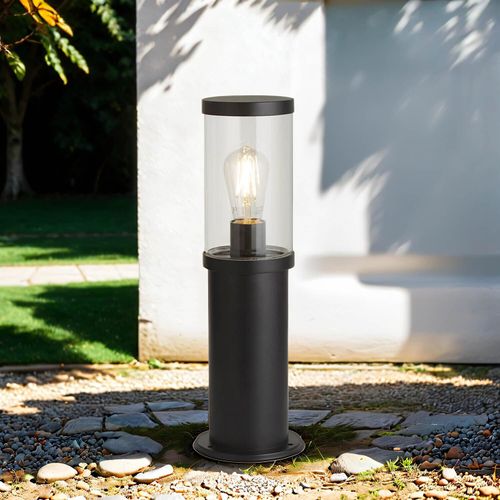 Pollerleuchte Glas Aluminium E27 IP44 45 cm Schwarz rund Modern Stehleuchte außen