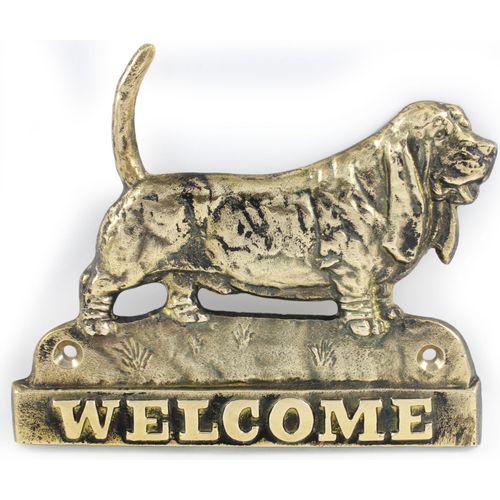 Basset Hound - Türschild mit Hund, messingfarbenes Willkommensschild, einzigartiges Schild mit der Aufschrift Welcome von der Marke Art-Dog