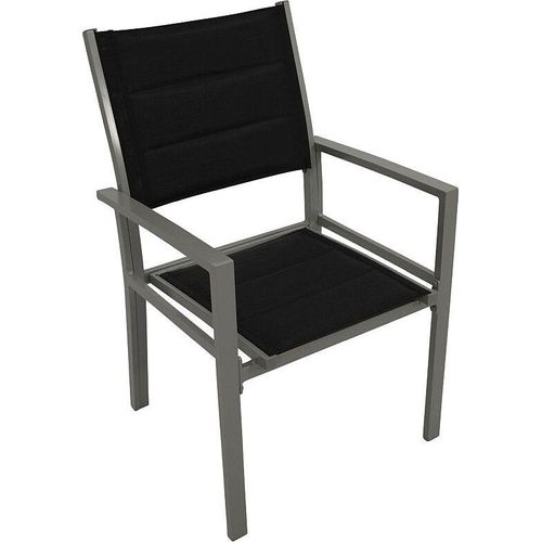 Gartenstuhl Sessel Aluminium silbergrau + Textilgewebe gepolstert schwarz, 2 Stück