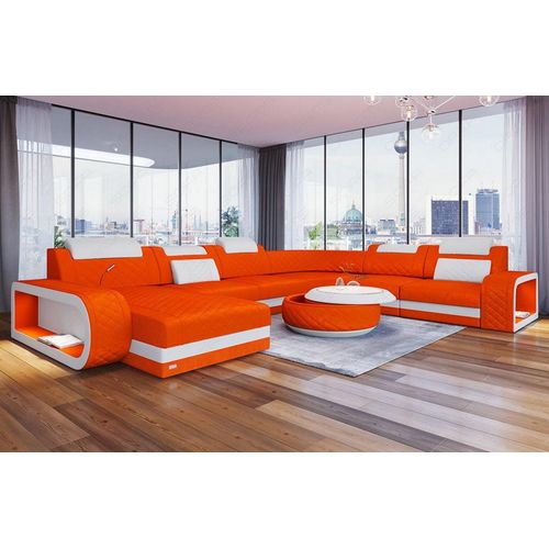Stoffsofa Wohnlandschaft Berlin XXL mit Licht USB Webstoff Strukturstoff