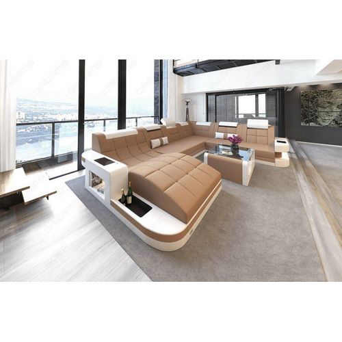 Stoffsofa Wohnlandschaft Wave XXL mit Licht USB Webstoff Strukturstoff