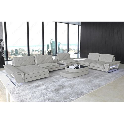 Stoffsofa Wohnlandschaft Ferrara XXL mit Licht USB Webstoff Strukturstoff