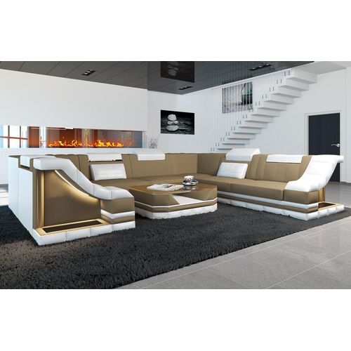 Sofa Wohnlandschaft Bianchi Mini U mit Licht USB Webstoff Strukturstoff