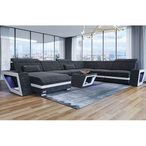 Stoffsofa Wohnlandschaft Catania XXL mit Licht USB Webstoff Strukturstoff