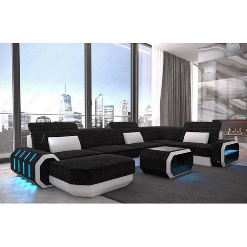 Stoffsofa Wohnlandschaft Roma mit Licht USB Webstoff Strukturstoff