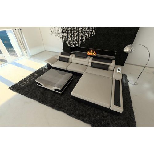 Stoffsofa Parma L Mini mit Ottomane mit Licht USB Webstoff Strukturstoff