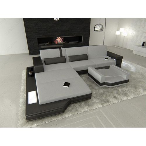 Stoffsofa Ecksofa Messana mit Licht USB Webstoff Strukturstoff