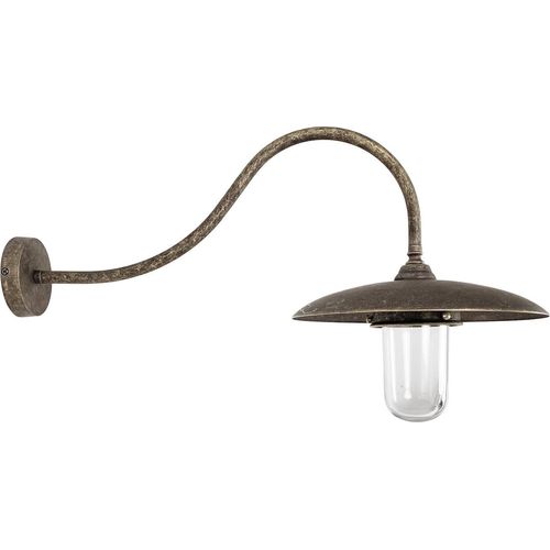 Außenlampe Wand Glas Messing massiv E27 IP44 H: 36,5 cm in Bronze Antik matt Maritim Außenleuchte