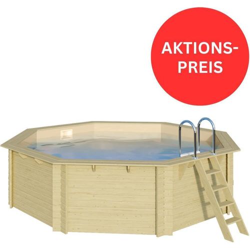 TREND Holzpool-Set Achteckig mit Metallecken 470 x 470 x 124 cm - Weiße Innenhülle