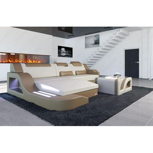 Stoffsofa Ecksofa Palermo mit Licht USB Webstoff Strukturstoff