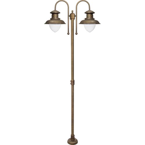 Stehlampe außen Glas Echt-Messing E27 IP44 210 cm hoch in Bronze Antik matt 2-flammig Maritim
